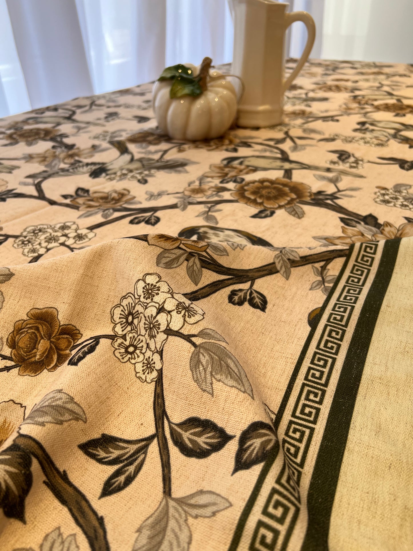 Vintage Aviary Cotton Tablecloth Rental