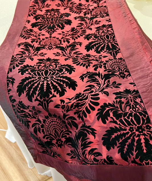 Crimson Velvet Damask Table Runner