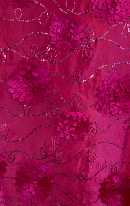 Fuchsia Pink Floral Sparkle Taffeta Table Runner